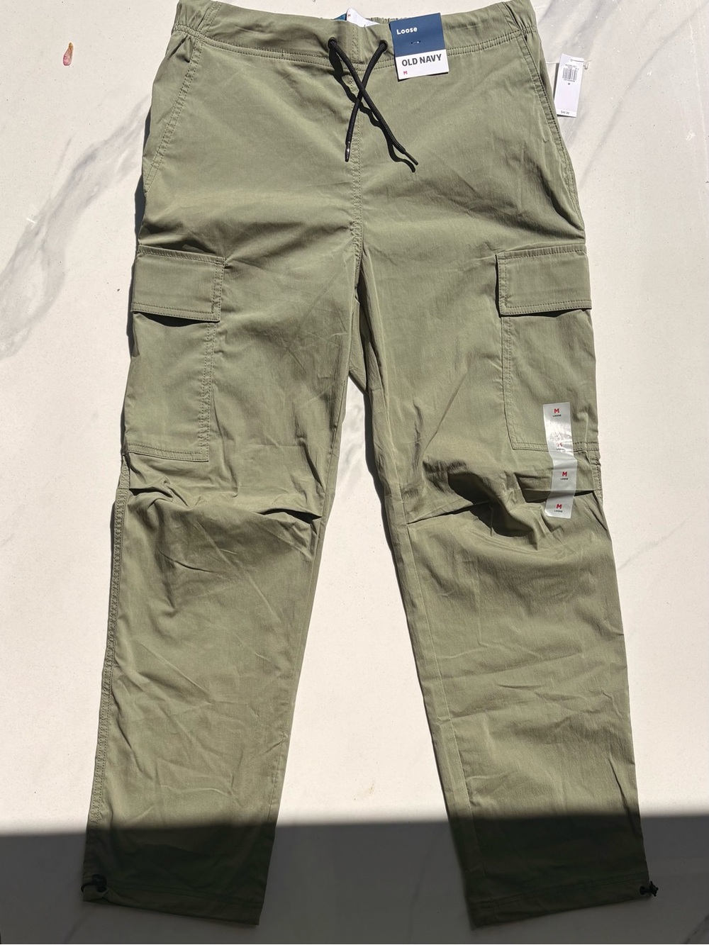 Old Navy Men's Light Olive Cargo Pants with Drawstring Waist